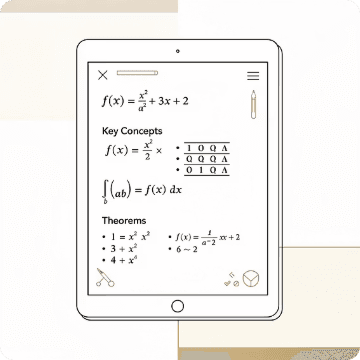 Tablet displaying math formulas and study notes