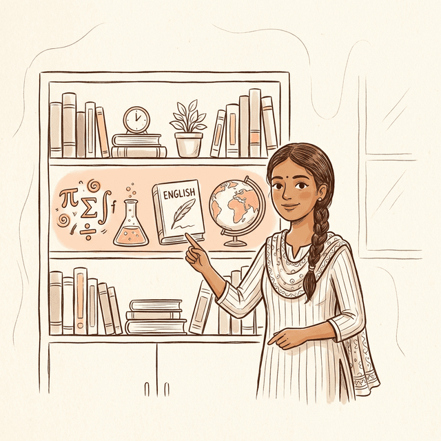 Bookshelf with highlighted subjects